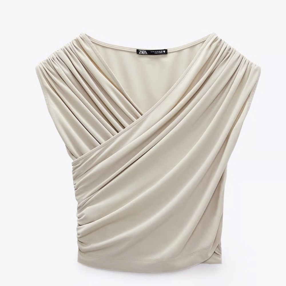 Zara Stretch Ivory Sleeveless Drape Casual Stylish Top L - Picture 5 of 16